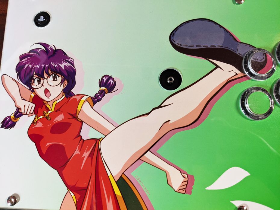 Closeup of arcade stick art.